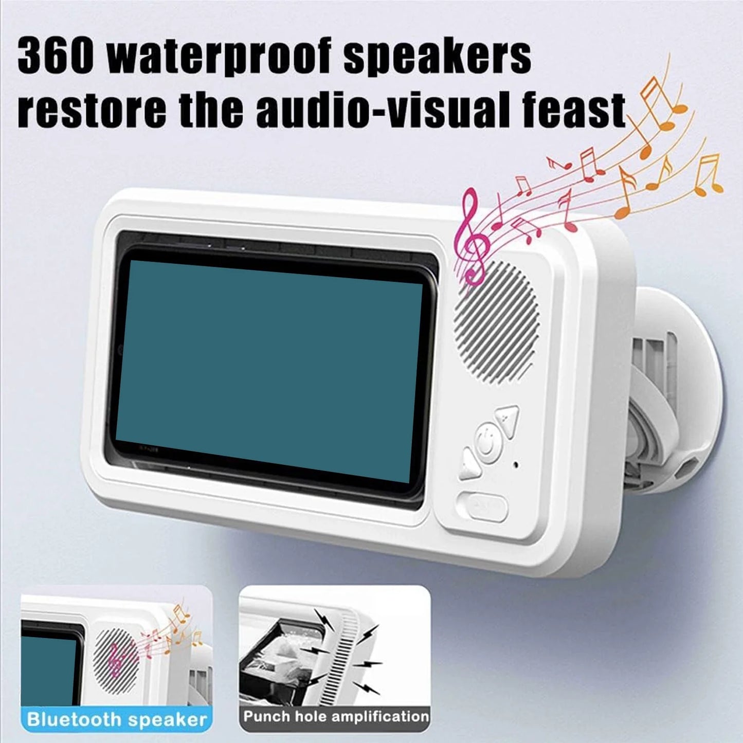2025 Screen Touch Shower Phone Holder with Wireless Bluetooth Speaker, , 480 Rotation Wall Phones Mount Stand