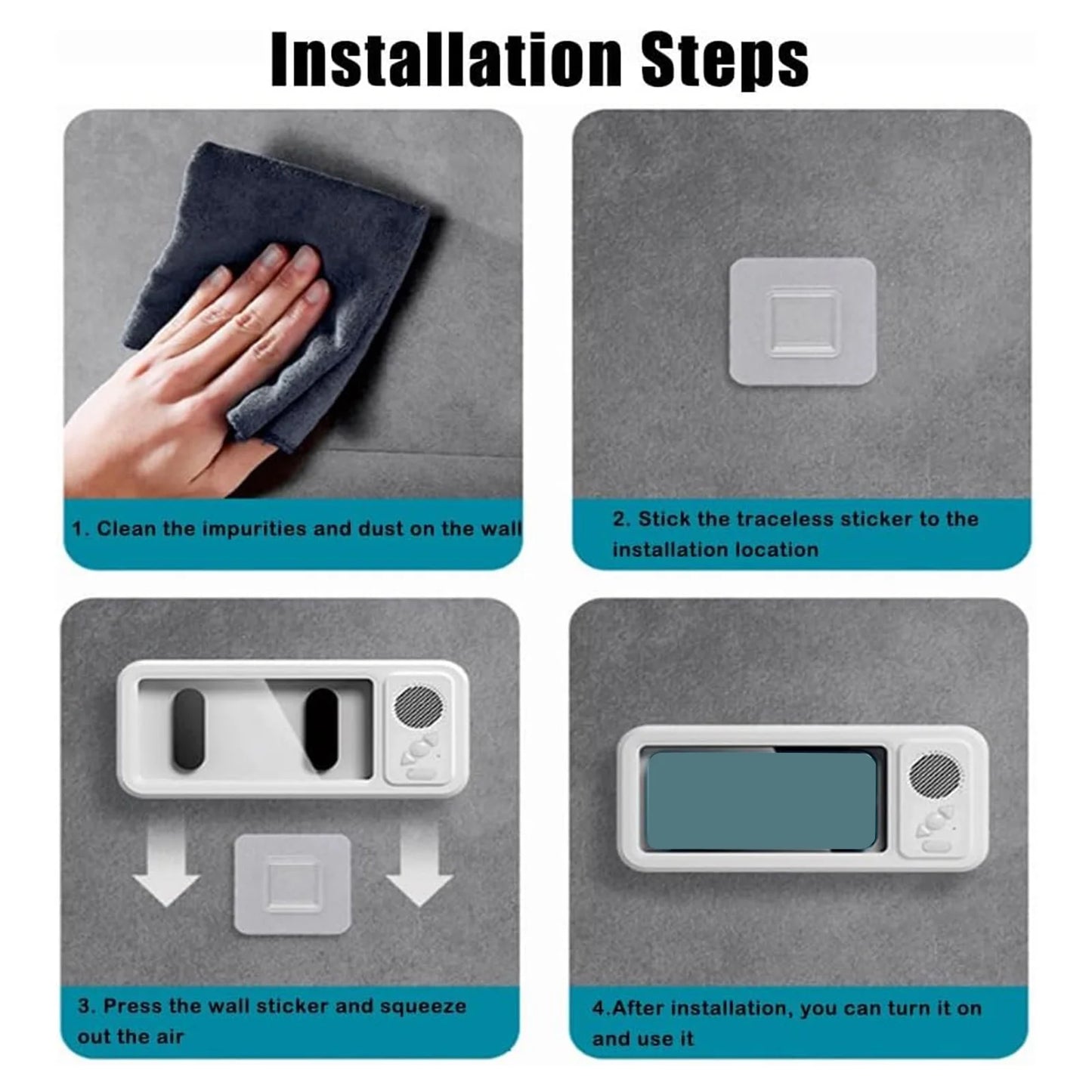 2025 Screen Touch Shower Phone Holder with Wireless Bluetooth Speaker, , 480 Rotation Wall Phones Mount Stand