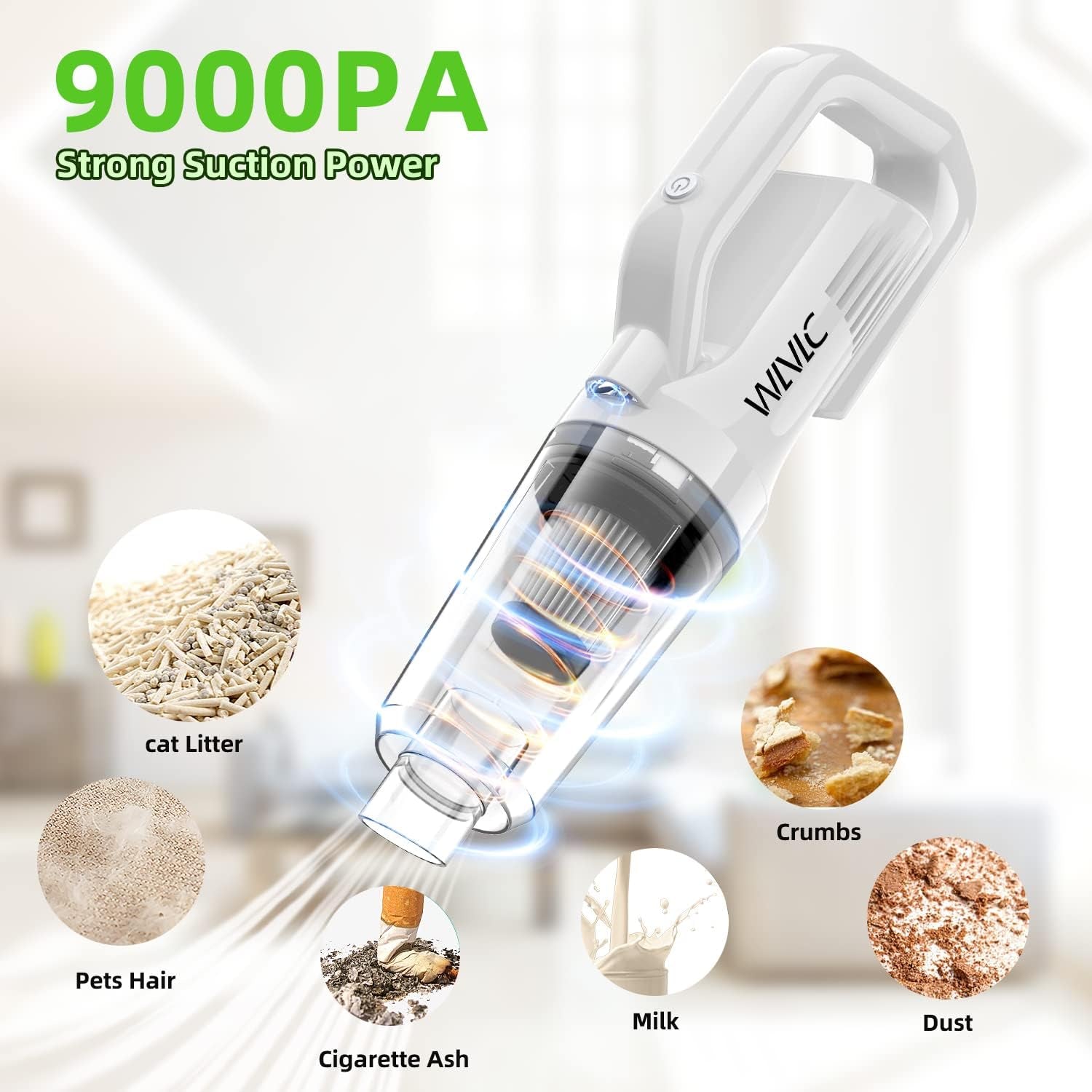 Handheld Vacuum Cordless Rechargeable 9000PA Portable Handheld Vacuum Cleaner for Car Vacuum Cordless Rechargeable Powerful Cyclonic Suction Car Vacuum Cleaner Pet Pair Home 小卖清货，大卖请放过